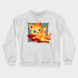 Striped cat with one leg up Crewneck Sweatshirt